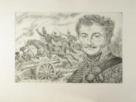 Gönczi Béla (1934-): Simonyi József, "a legvitézebb huszár", 1987. Rézkarc, papír, jelzett...