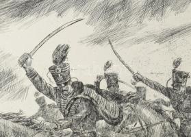 Gönczi Béla (1934-): Simonyi József, "a legvitézebb huszár", 1987. Rézkarc, papír, jelzett...