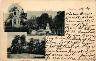 1914 Perkáta, Úti kápolna, park részletek. Divald Károly kiadása (EK)