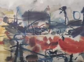 Misch Ádám (1935-1995): Táj II, 1965. Akvarell, papír, jelezve jobbra középen lent, üvegezett fakere...