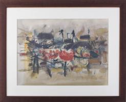 Misch Ádám (1935-1995): Táj II, 1965. Akvarell, papír, jelezve jobbra középen lent, üvegezett fakere...