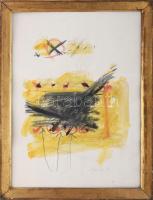 Misch Ádám (1935-1995): Errefelé, 1983. Akvarell, ceruza, kréta, papír, jelezve jobbra lent, üvegezett fakeretben, 50×36,5 cm