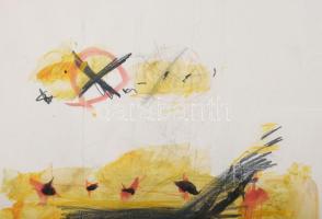 Misch Ádám (1935-1995): Errefelé, 1983. Akvarell, ceruza, kréta, papír, jelezve jobbra lent, üvegeze...