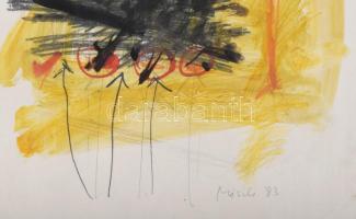 Misch Ádám (1935-1995): Errefelé, 1983. Akvarell, ceruza, kréta, papír, jelezve jobbra lent, üvegeze...