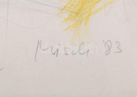 Misch Ádám (1935-1995): Errefelé, 1983. Akvarell, ceruza, kréta, papír, jelezve jobbra lent, üvegeze...