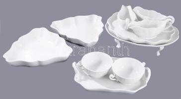 Herendi fehér 26 részes szervírozó garnitúra, leveskínáló, 3 darab szószos edény, 6 darab leveses cs...