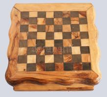 Kézi készítésű faragott sakk és malom játék készlet, intarziás 19x19 cm