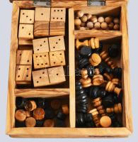 Kézi készítésű faragott sakk és malom játék készlet, intarziás 19x19 cm