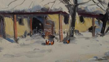 Németh György jelzéssel: Lovasszekér. Olaj, karton, dekoratív fakeretben, 25×35 cm