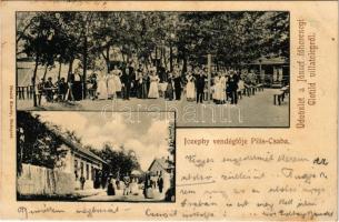 1903 Piliscsaba, József főhercegi Klotild villatelep, Jozephy vendéglője kerthelyiséggel. Divald Károly + "ESZTERGOM - BUDAPEST 218. SZ." vasúti mozgóposta bélyegző (fl)