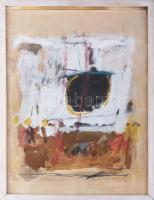 Misch Ádám (1935-1995): Emlékezetes nap, 1983. Vegyes technika, papír, jelezve jobbra lent, hátoldalán a művész autográf feliratával ás bélyegzésével, valamint Galéria '13 Soroksár bélyegzésével, üvegezett fakeretben, 60×45 cm