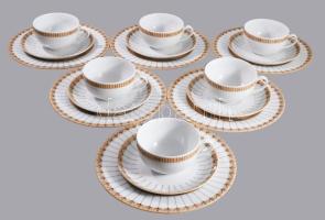 Kahla virágmintás 6 személyes reggeliző szett, csészék alátéttel és desszertes tányérok, jelzett, hibátlan, d: 21 cm. Mosogatógépben is mosható.