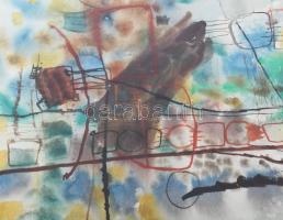 Misch Ádám (1935-1995): Útközben (cím nélkül), 1965. Akvarell, papír, jelezve jobbra lent, üvegezett...