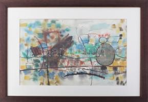 Misch Ádám (1935-1995): Útközben (cím nélkül), 1965. Akvarell, papír, jelezve jobbra lent, üvegezett...