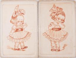 Azonosítatlan jelzéssel: ca 1920 4 db gyermekeket ábrázoló rézkarc, képeslap méretben 14x9 cm