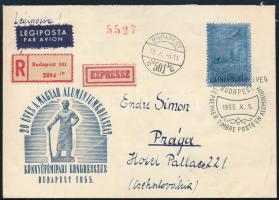 1955 Alumínium bélyeg ajánlott expressz légi FDC-n Prágába