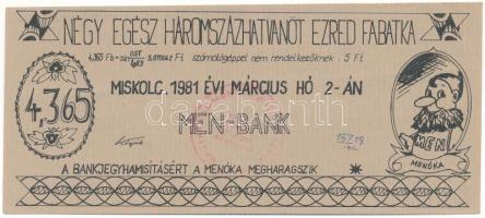 1981. Miskolc 4,365 Fabatka (5Ft) "III. Miskolci Egyetemi Napok" utalvány T:F szép papír