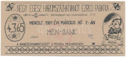 1981. Miskolc 4,365 Fabatka (5Ft) "III. Miskolci Egyetemi Napok" utalvány T:F,VG pici szakadások, egyébként szép papír