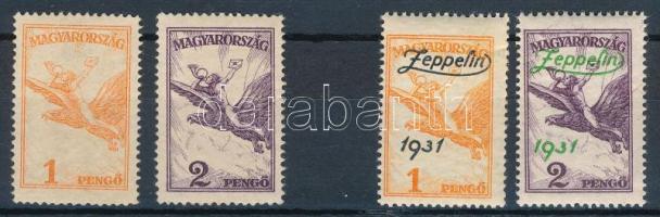 1931 Zeppelin sor fogazott fázisnyomatai (színpróbák) "Zeppelin 1931" felülnyomás nélkül. Rendkívül kis példányszámú ritkaság, csak a legnagyobb magyar gyűjteményekben lehet velük nagy ritkán találkozni! (500.000) / Mi 478-479 imperforate proofs without overprint. Extremely rare! Certificate: Visnyovszki