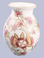 Zsolnay aranykontúrozott virágmintás váza. Jelzett, hibátlan, m: 13 cm