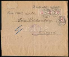 1923 Nagyalakú hivatalos levél Hivatalos 50K + 3 x 100K bérmentesítéssel "KIRÁLYI ÜGYÁSZSÉG / KEGYKEMÉT"