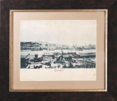 ca 1900 Budapest óriásképeslap, látkép, üvegezett keretben 30x24 cm 45x38 cm