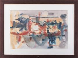 Misch Ádám (1935-1995): Úton-útfélen (cím nélkül), 1965. Akvarell, papír, jelezve jobbra lent, üvege...