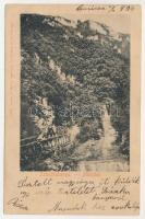 1900 Szászkabánya, Németszászka, Sasca Montana; Malomvölgy, vízimalom. C. Kehrer kiadása / Mühlthal / valley, watermill + "ORAVICZA - JASSENOVA 210. SZ." vasúti mozgóposta bélyegző (b)