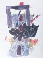 Misch Ádám (1935-1995): Geometria és gesztus (cím nélkül). Akril, ceruza, papír, jelezve jobbra lent, üvegezett keretben, 62×47 cm.