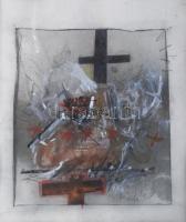 Misch Ádám (1935-1995): Meditáció II, 1980-as évek. Vegyes technika, papír, jelezve jobbra lent, üvegezett fakeretben, 28,5×24 cm.