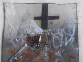 Misch Ádám (1935-1995): Meditáció II, 1980-as évek. Vegyes technika, papír, jelezve jobbra lent, üve...