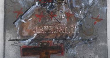 Misch Ádám (1935-1995): Meditáció II, 1980-as évek. Vegyes technika, papír, jelezve jobbra lent, üve...