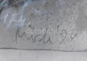 Misch Ádám (1935-1995): Meditáció II, 1980-as évek. Vegyes technika, papír, jelezve jobbra lent, üve...