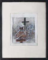 Misch Ádám (1935-1995): Meditáció II, 1980-as évek. Vegyes technika, papír, jelezve jobbra lent, üve...