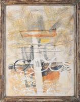 Misch Ádám (1935-1995): Még, 1983. Vegyes technika, papír, jelezve jobbra lent, üvegezett fakeretben, 48×37 cm.