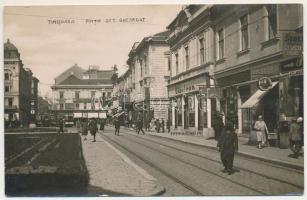 Temesvár, Timisoara; Piata Sft. Gheorghe / Szent György tér, villamos, szálloda, Seibert, Galetta, Farber, Antalóczy üzlete / square, tram, shops. Foto Weinrich photo