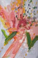 Misch Ádám (1935-1995): Álomba merülve/Im Schlaf versinken, 1988. Tempera, papír, jelezve középen lent, hátoldalán Misch Ádám autográf feliratával és bélyegzésével, üvegezett fakeretben, 40×26 cm.