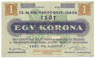 1916. Csót / Hadifogolytábor 1916. augusztus 1. 1K sor- és sorozatszám nélkül T:AU Hungary / Csót / POW Camp August 1st, 1916. 1 Korona without series and serial number C:AU Adamo HHC-1.3