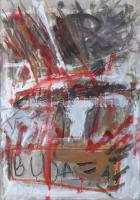 Misch Ádám (1935-1995): Rózsásan, 1984. Vegyes technika, papír, jelezve balra lent, üvegezett fakeretben, 29×20 cm.