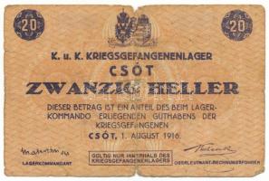 1916. Csót / Hadifogolytábor 1916. augusztus 1. 20f sor- és sorozatszám nélkül T:VG,G
Hungary / Csó...