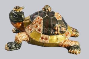 Zománcozott teknős ékszertartó, jelzett, 12x7 cm