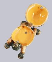 Zománcozott teknős ékszertartó, jelzett, 12x7 cm