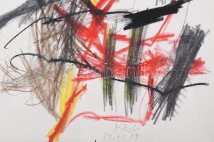 Misch Ádám (1935-1995): Cím nélkül, 1989. Ceruza, papír, jelezve középen lent. Üvegezett fakeretben,...