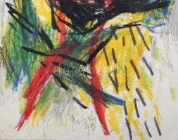 Misch Ádám (1935-1995): Cím nélkül, 1990. Vegyes technika, papír, jelezve középen lent. Üvegezett fa...