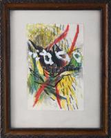 Misch Ádám (1935-1995): Cím nélkül, 1990. Vegyes technika, papír, jelezve középen lent. Üvegezett fa...