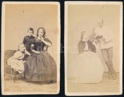 cca 1860-1870 Családi fotók, 2 db vizitkártya Tiefbrunner Sándor soproni műterméből, az egyik kissé sérült, 10x6 cm
