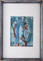 Misch Ádám (1935-1995): Cím nélkül, 1965. Akvarell, papír, jelezve jobbra lent. Üvegezett fakeretben...