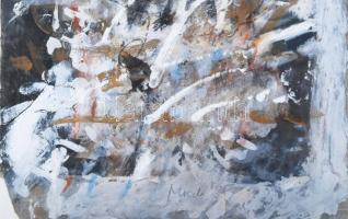 Misch Ádám (1935-1995): Megint és újra, 1985. Vegyes technika, papír, jelezve középen lent. Üvegezet...