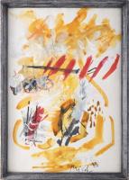 Misch Ádám (1935-1995): Zsennye (cím nélkül), 1986. Vegyes technika, papír, jelezve középen lent. Üvegezett fakeretben. 42×29,5 cm.