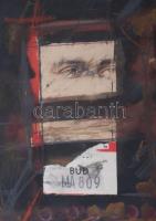 Misch Ádám (1935-1995): Figyelnek, 1982. Vegyes technika, kollázs, papír, jelezve jobbra középen len...